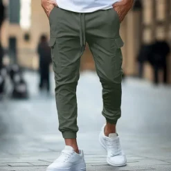 Online OUKU Men's Cargo Pants Trousers Jogger Pants Drawstring Elastic Waist Multi Pocket Plain Comfort Soft Full Length Outdoor Casual Daily Fashion Streetwear Black Army Green Micro-elastic