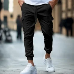 Online OUKU Men's Cargo Pants Trousers Jogger Pants Drawstring Elastic Waist Multi Pocket Plain Comfort Soft Full Length Outdoor Casual Daily Fashion Streetwear Black Army Green Micro-elastic