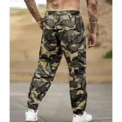 New OUKU Men's Cargo Pants Trousers Drawstring Elastic Waist Multi Pocket Camo Camouflage Wearable Outdoor Daily Camping & Hiking Fashion Classic Green Khaki