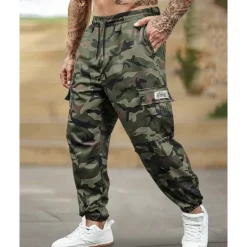 New OUKU Men's Cargo Pants Trousers Drawstring Elastic Waist Multi Pocket Camo Camouflage Wearable Outdoor Daily Camping & Hiking Fashion Classic Green Khaki