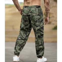 New OUKU Men's Cargo Pants Trousers Drawstring Elastic Waist Multi Pocket Camo Camouflage Wearable Outdoor Daily Camping & Hiking Fashion Classic Green Khaki