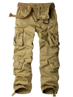 Outlet OUKU Men's Cargo Pants Work Pants Parachute Pants Pocket Multi Pocket High Rise Solid Colored Wearable Outdoor Full Length Outdoor Casual Streetwear Classic Loose Fit Yellow camouflage Grass Green High