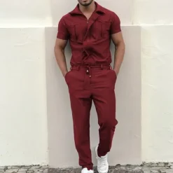 Sale OUKU Men's Cargo Pants Work Pants Jumpsuit Rompers Solid Color Nightclub Streetwear Stylish Casual / Sporty Slim Black Wine