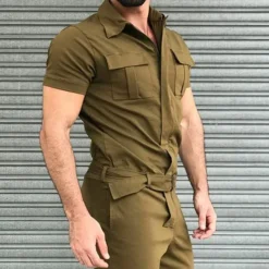 Sale OUKU Men's Cargo Pants Work Pants Jumpsuit Rompers Solid Color Nightclub Streetwear Stylish Casual / Sporty Slim Black Wine
