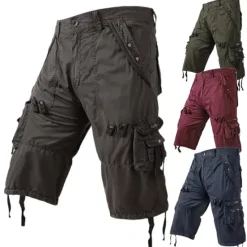 Hot OUKU Men's Cargo Shorts Below Knee Length Shorts Capri Pants Hiking Shorts Multi Pocket Plain Calf-Length Daily Basic Big and Tall Wine Army Green