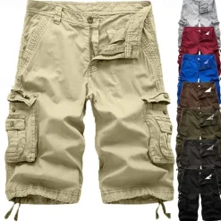 Discount OUKU Men's Cargo Shorts Bermuda shorts Work Shorts Hiking Shorts Leg Drawstring Multi Pocket 6 Pocket Plain Knee Length Sports Outdoor Going out Streetwear Classic Black Red