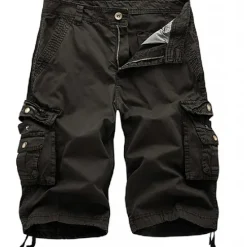 Discount OUKU Men's Cargo Shorts Bermuda shorts Work Shorts Hiking Shorts Leg Drawstring Multi Pocket 6 Pocket Plain Knee Length Sports Outdoor Going out Streetwear Classic Black Red
