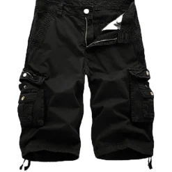 Discount OUKU Men's Cargo Shorts Bermuda shorts Work Shorts Hiking Shorts Leg Drawstring Multi Pocket 6 Pocket Plain Knee Length Sports Outdoor Going out Streetwear Classic Black Red