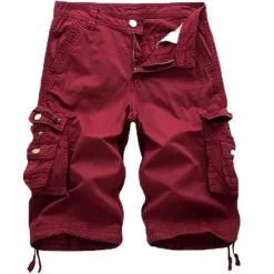 Discount OUKU Men's Cargo Shorts Bermuda shorts Work Shorts Hiking Shorts Leg Drawstring Multi Pocket 6 Pocket Plain Knee Length Sports Outdoor Going out Streetwear Classic Black Red