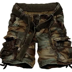 Online OUKU Men's Cargo Shorts Camo Shorts Casual Shorts Pocket Plain Camouflage Comfort Breathable Outdoor Daily Going out Fashion Casual Dark Brown Dark Khaki