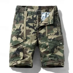 New OUKU Men's Cargo Shorts Camo Shorts Shorts Summer Shorts Drawstring Elastic Waist Multi Pocket Camouflage Camo / Camouflage Comfort Wearable Knee Length Outdoor Sport Daily Fashion Casual Blue Khaki
