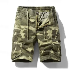 Online OUKU Men's Cargo Shorts Camo Shorts Shorts Summer Shorts Drawstring Elastic Waist Multi Pocket Camouflage Camo / Camouflage Comfort Wearable Knee Length Outdoor Sport Daily Fashion Casual Blue Khaki