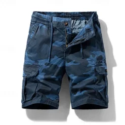 Online OUKU Men's Cargo Shorts Camo Shorts Shorts Summer Shorts Drawstring Elastic Waist Multi Pocket Camouflage Camo / Camouflage Comfort Wearable Knee Length Outdoor Sport Daily Fashion Casual Blue Khaki