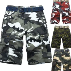 Outlet OUKU Men's Cargo Shorts Camo Shorts Shorts Zipper Multi Pocket Camouflage Comfort Wearable Knee Length Casual Daily Holiday Sports Fashion White Army Green