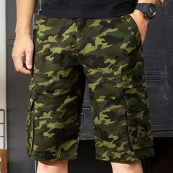Outlet OUKU Men's Cargo Shorts Camo Shorts Shorts Zipper Multi Pocket Camouflage Comfort Wearable Knee Length Casual Daily Holiday Sports Fashion White Army Green