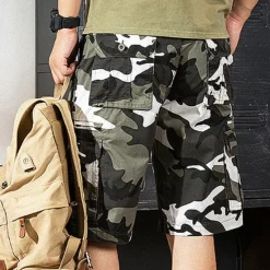 Outlet OUKU Men's Cargo Shorts Camo Shorts Shorts Zipper Multi Pocket Camouflage Comfort Wearable Knee Length Casual Daily Holiday Sports Fashion White Army Green