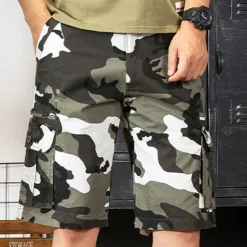 Outlet OUKU Men's Cargo Shorts Camo Shorts Shorts Zipper Multi Pocket Camouflage Comfort Wearable Knee Length Casual Daily Holiday Sports Fashion White Army Green