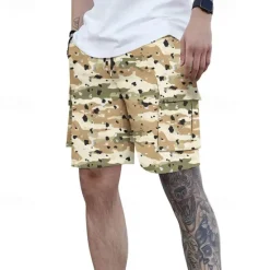Outlet OUKU Men's Cargo Shorts Camo Shorts Shorts Summer Shorts Drawstring Elastic Waist Multi Pocket Camouflage Comfort Wearable Knee Length Outdoor Sport Daily Fashion Casual White Light Green