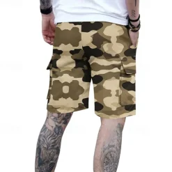 Outlet OUKU Men's Cargo Shorts Camo Shorts Shorts Summer Shorts Drawstring Elastic Waist Multi Pocket Camouflage Comfort Wearable Knee Length Outdoor Sport Daily Fashion Casual White Light Green