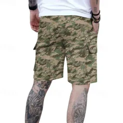 Outlet OUKU Men's Cargo Shorts Camo Shorts Shorts Summer Shorts Drawstring Elastic Waist Multi Pocket Camouflage Comfort Wearable Knee Length Outdoor Sport Daily Fashion Casual White Light Green