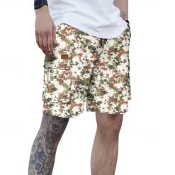Outlet OUKU Men's Cargo Shorts Camo Shorts Shorts Summer Shorts Drawstring Elastic Waist Multi Pocket Camouflage Comfort Wearable Knee Length Outdoor Sport Daily Fashion Casual White Light Green
