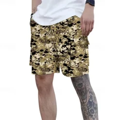 Outlet OUKU Men's Cargo Shorts Camo Shorts Shorts Summer Shorts Drawstring Elastic Waist Multi Pocket Camouflage Comfort Wearable Knee Length Outdoor Sport Daily Fashion Casual White Light Green
