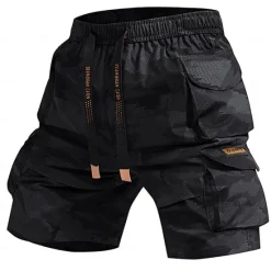 Best OUKU Men's Cargo Shorts Camping Shorts Camo Shorts Hiking Shorts Elastic Waist Straight Leg 6 Pocket Plain Camouflage Moisture Wicking Wearable Knee Length Outdoor Casual Daily Fashion Streetwear Black