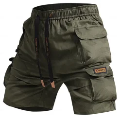 Best OUKU Men's Cargo Shorts Camping Shorts Camo Shorts Hiking Shorts Elastic Waist Straight Leg 6 Pocket Plain Camouflage Moisture Wicking Wearable Knee Length Outdoor Casual Daily Fashion Streetwear Black