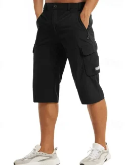 Outlet OUKU Men's Cargo Shorts Capri Pants Workout Shorts Hiking Shorts Going out Weekend Breathable Quick Dry Buttons Multiple Pockets Straight Leg Plain Knee Length Gymnatics Activewear Black Blue