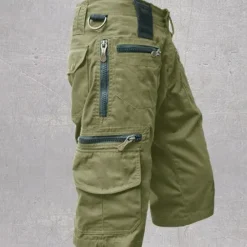 Online OUKU Men's Cargo Shorts Capri Pants Summer Shorts Zipper Pocket Multi Pocket Plain Comfort Wearable Calf-Length Outdoor Sport Daily Fashion Casual Black Light Green