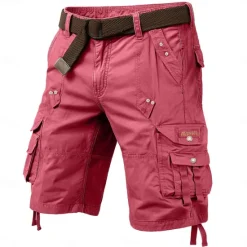 Hot OUKU Men's Cargo Shorts Capri Pants Shorts Hiking Shorts Leg Drawstring 6 Pocket Plain Comfort Outdoor Casual Daily Vacation Fashion Wine Army Green