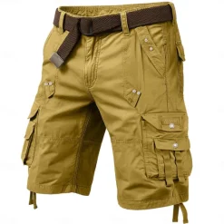 Hot OUKU Men's Cargo Shorts Capri Pants Shorts Hiking Shorts Leg Drawstring 6 Pocket Plain Comfort Outdoor Casual Daily Vacation Fashion Wine Army Green