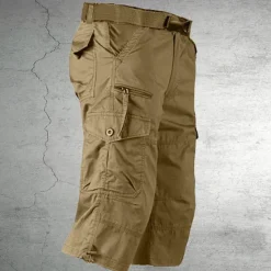 OUKU Men's Cargo Shorts Capri Pants Hiking Shorts Zipper Pocket Leg Drawstring Plain Comfort Breathable Outdoor Daily Going out Casual Big and Tall Army Yellow Black