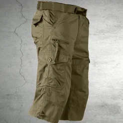 OUKU Men's Cargo Shorts Capri Pants Hiking Shorts Zipper Pocket Leg Drawstring Plain Comfort Breathable Outdoor Daily Going out Casual Big and Tall Army Yellow Black