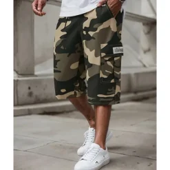 Hot OUKU Men's Cargo Shorts Capri Pants Camo Shorts Summer Shorts Drawstring Elastic Waist Multi Pocket Camouflage Comfort Wearable Calf-Length Outdoor Sport Daily Fashion Casual Khaki Army Green
