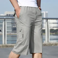 New OUKU Men's Cargo Shorts Capri shorts Capri Pants Hiking Shorts Pocket Elastic Waist Multi Pocket Plain Comfort Breathable Calf-Length Sports Outdoor Daily Stylish Casual / Sporty ArmyGreen Yellow