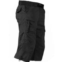 Online OUKU Men's Cargo Shorts Capri shorts Capri Pants Hiking Shorts Elastic Waist Multi Pocket With Belt Plain Comfort Breathable Calf-Length Daily Sports Streetwear Stylish Casual / Sporty Camouflage Black
