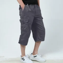 Online OUKU Men's Cargo Shorts Capri shorts Capri Pants Hiking Shorts Elastic Waist Multi Pocket With Belt Plain Comfort Breathable Calf-Length Daily Sports Streetwear Stylish Casual / Sporty Camouflage Black