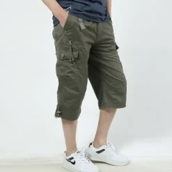 Online OUKU Men's Cargo Shorts Capri shorts Capri Pants Hiking Shorts Elastic Waist Multi Pocket With Belt Plain Comfort Breathable Calf-Length Daily Sports Streetwear Stylish Casual / Sporty Camouflage Black