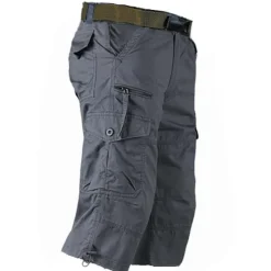Online OUKU Men's Cargo Shorts Capri shorts Capri Pants Hiking Shorts Elastic Waist Multi Pocket With Belt Plain Comfort Breathable Calf-Length Daily Sports Streetwear Stylish Casual / Sporty Camouflage Black