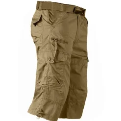 Online OUKU Men's Cargo Shorts Capri shorts Capri Pants Hiking Shorts Elastic Waist Multi Pocket With Belt Plain Comfort Breathable Calf-Length Daily Sports Streetwear Stylish Casual / Sporty Camouflage Black