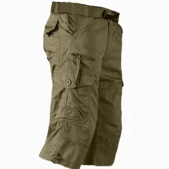 Online OUKU Men's Cargo Shorts Capri shorts Capri Pants Hiking Shorts Elastic Waist Multi Pocket With Belt Plain Comfort Breathable Calf-Length Daily Sports Streetwear Stylish Casual / Sporty Camouflage Black