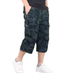 Online OUKU Men's Cargo Shorts Capri shorts Capri Pants Hiking Shorts Elastic Waist Multi Pocket With Belt Plain Comfort Breathable Calf-Length Daily Sports Streetwear Stylish Casual / Sporty Camouflage Black