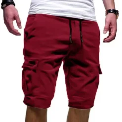 Clearance OUKU Men's Cargo Shorts Casual Shorts Drawstring Multi Pocket Plain Outdoor Sports Knee Length Casual Sports Streetwear Shorts Black White Inelastic