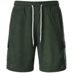 Discount OUKU Men's Cargo Shorts Casual Shorts Corduroy Shorts Drawstring Elastic Waist Multi Pocket Plain Comfort Soft Full Length Outdoor Daily Holiday Sports Fashion Black Army Green