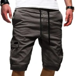 Online OUKU Men's Cargo Shorts Drawstring Multi Pocket Solid Color Outdoor Knee Length Daily Weekend Streetwear Casual Black White Inelastic