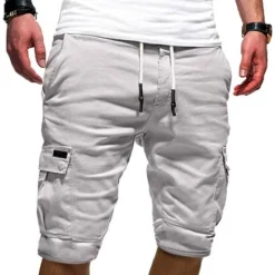 Best OUKU Men's Cargo Shorts Drawstring Sporty Multi Pocket Plain Knee Length Streetwear Punk & Gothic Black White Micro-elastic