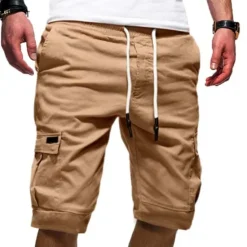 Best OUKU Men's Cargo Shorts Drawstring Sporty Multi Pocket Plain Knee Length Streetwear Punk & Gothic Black White Micro-elastic