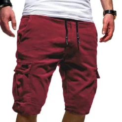 Best OUKU Men's Cargo Shorts Drawstring Sporty Multi Pocket Plain Knee Length Streetwear Punk & Gothic Black White Micro-elastic
