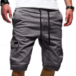 Best OUKU Men's Cargo Shorts Drawstring Sporty Multi Pocket Plain Knee Length Streetwear Punk & Gothic Black White Micro-elastic